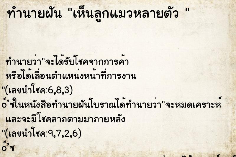 ทำนายฝัน เห็นลูกแมวหลายตัว 